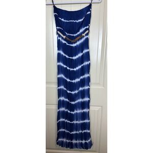 Ya Los Angeles Blue Tie-dye Strapless Maxi Dress Sz‎ M NWT
